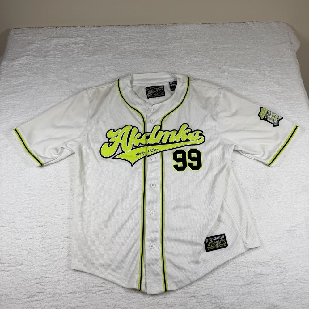Akademiks men's Large white Heavy Hitters vintage baseball jersey EC